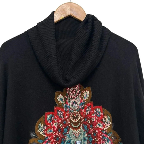 Desigual Casandra Jumper Sequin Paisley Knit Funnel Turtleneck Sweater Black L - Picture 8 of 14